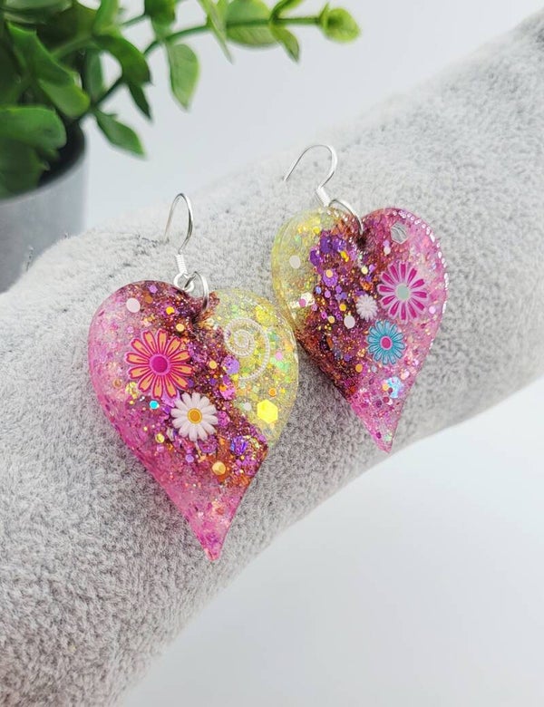 Boucles " Cœurs fleuris pailletés "