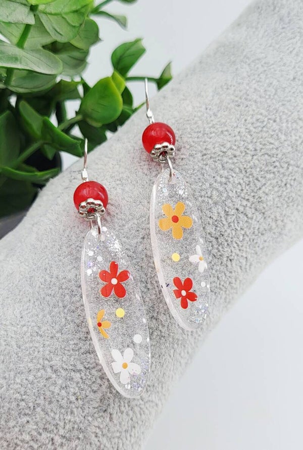 Boucles " Transparentes longues fleuries "