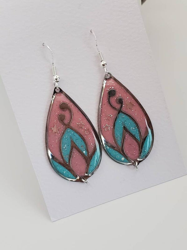 Boucles "Gouttes " bleues et roses