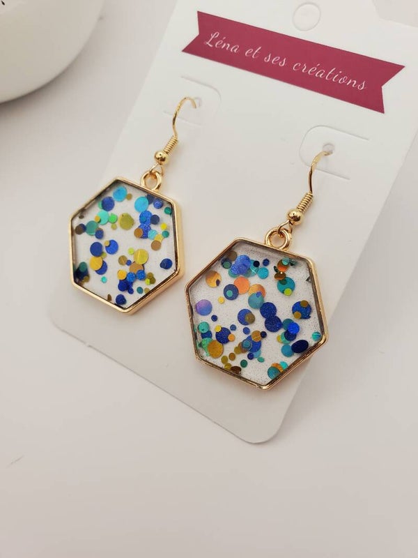 Boucles "Haxagones" Pailletées