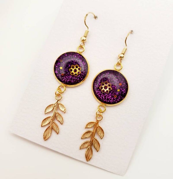 Boucles " Violettes pailletées "