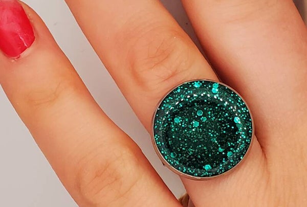 Bague verte pailletée