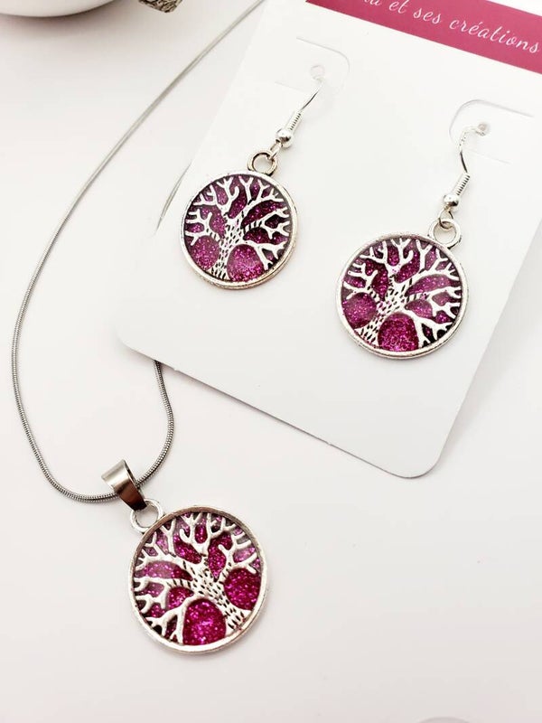 Parure " Arbre de vie rose "