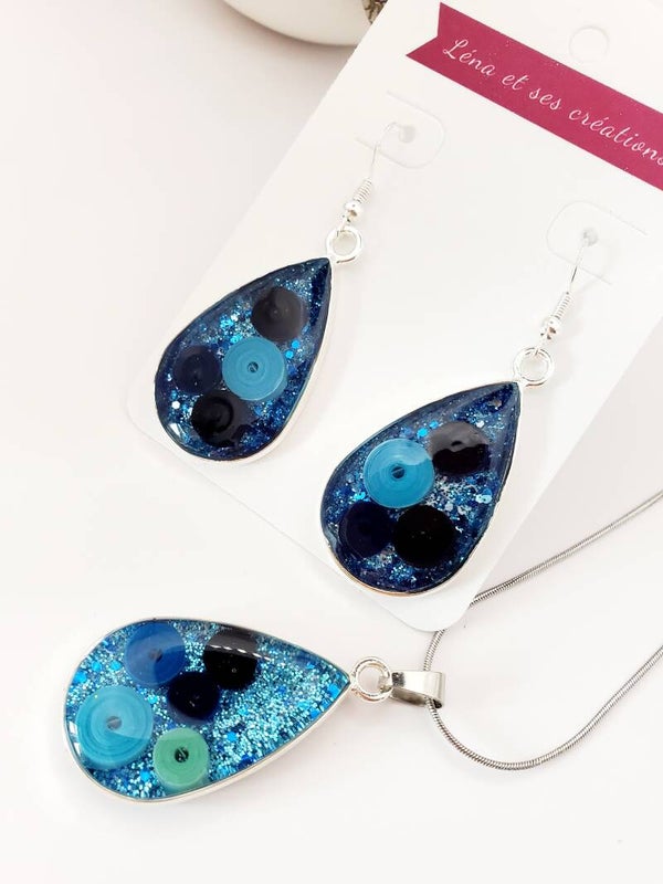 Parure " Quilling bleu "