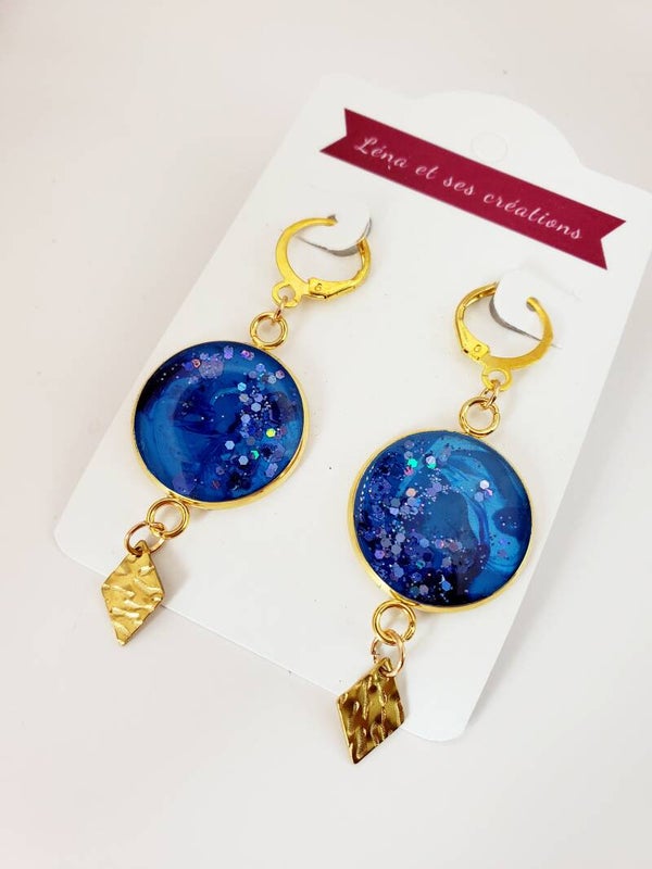 Boucles " Dormeuses Bleu Nuit "