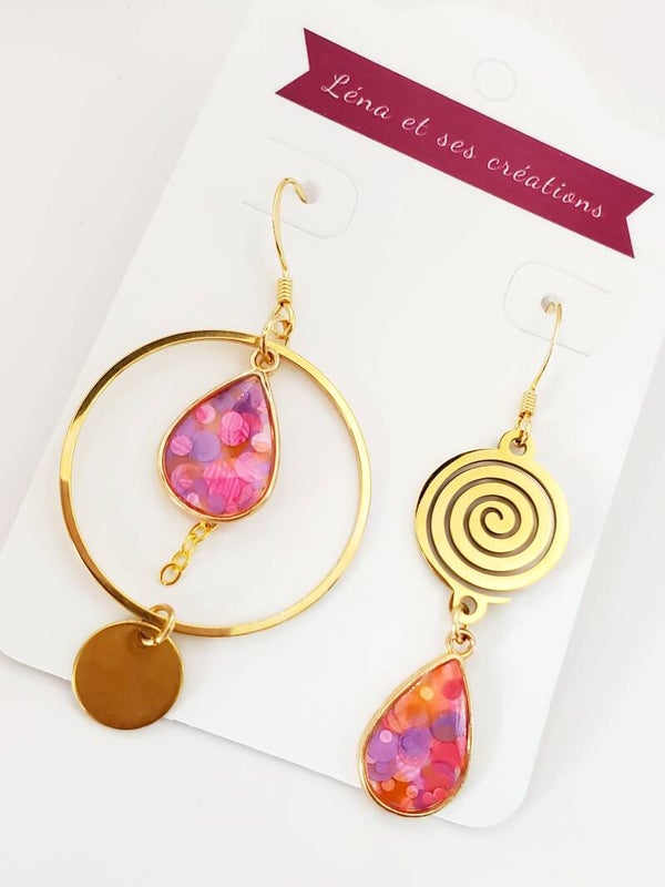 Boucles "Gouttes Dorées Asymétriques Flashs"