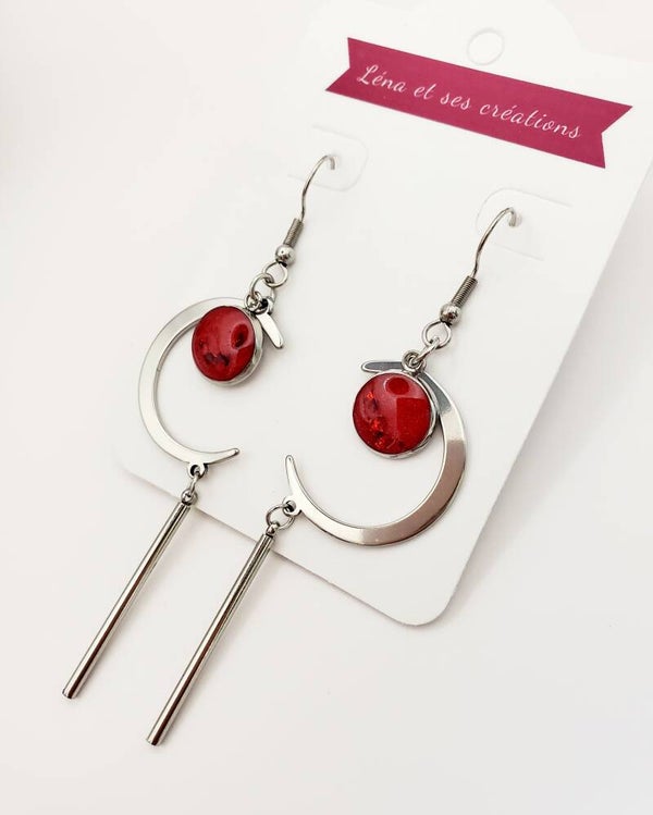 Boucles Lunes " Rouges pailletées "