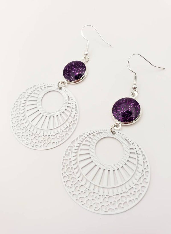 Boucles XL " Blanches violettes"