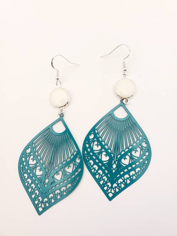 Boucles XL " Blanches turquoises "