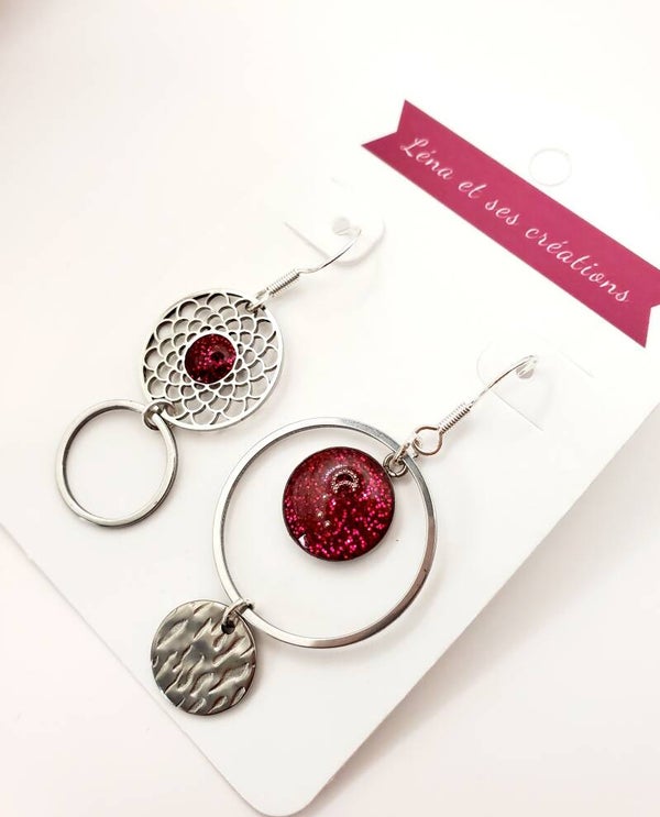 Boucles " Lunes fuschias "