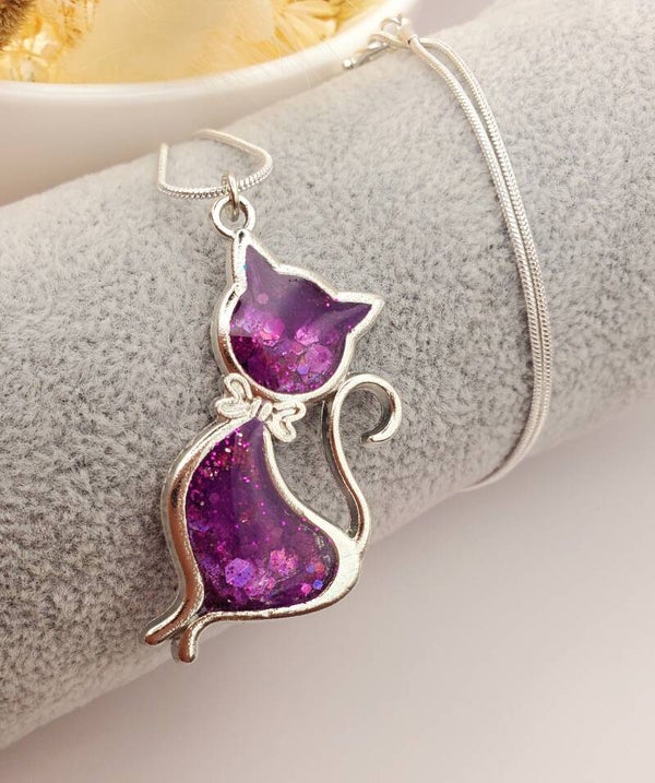Collier " Pendentif chat violet "