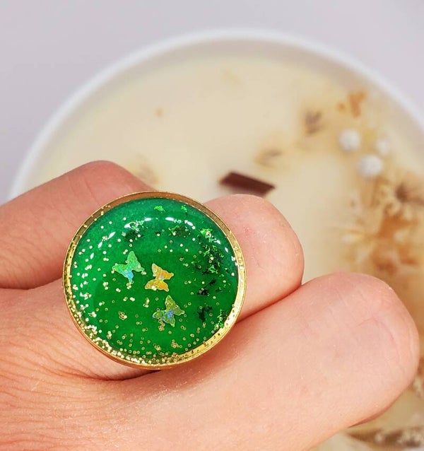 Bague " Papillons verts "