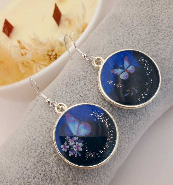 Boucles " Papillons nuancés bleus "