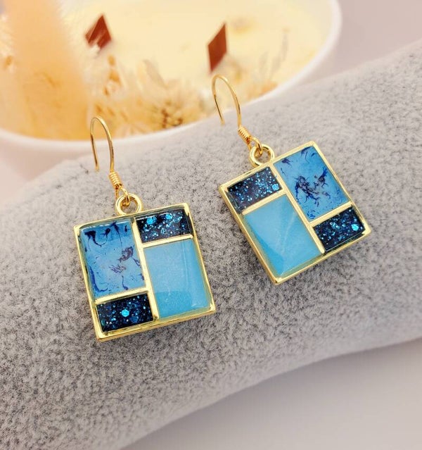 Boucles " Carrées bleues "
