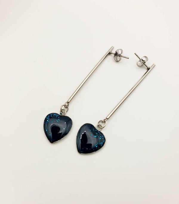 Boucles " droites cœurs bleus "