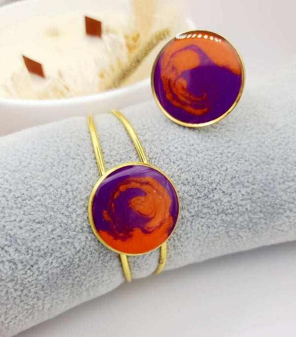 Parure " Tourbillon mauve et orange "