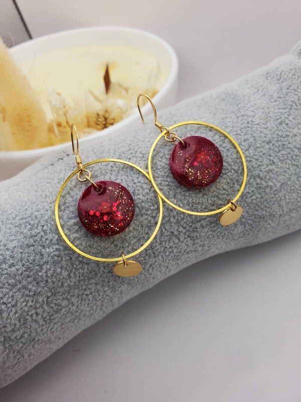 Boucles "Résine fuschia "