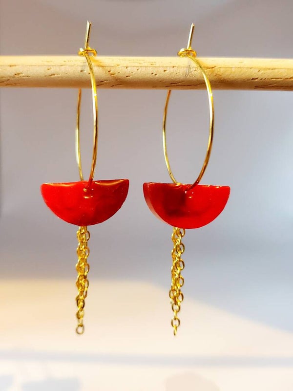 Boucles Créoles pendantes " Rouges "