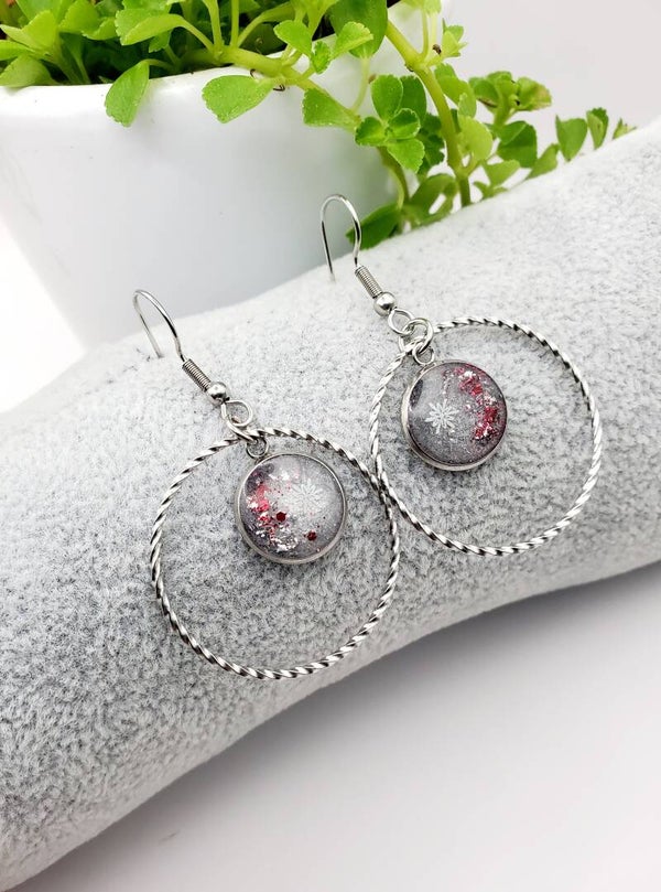 Boucles " Créoles argentées Flocons "