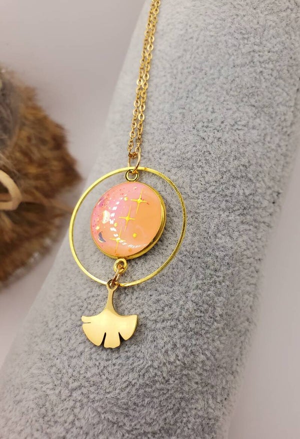 Collier " Ginkgo tons pastels "