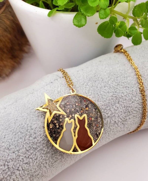 Collier " Duo chat brun "