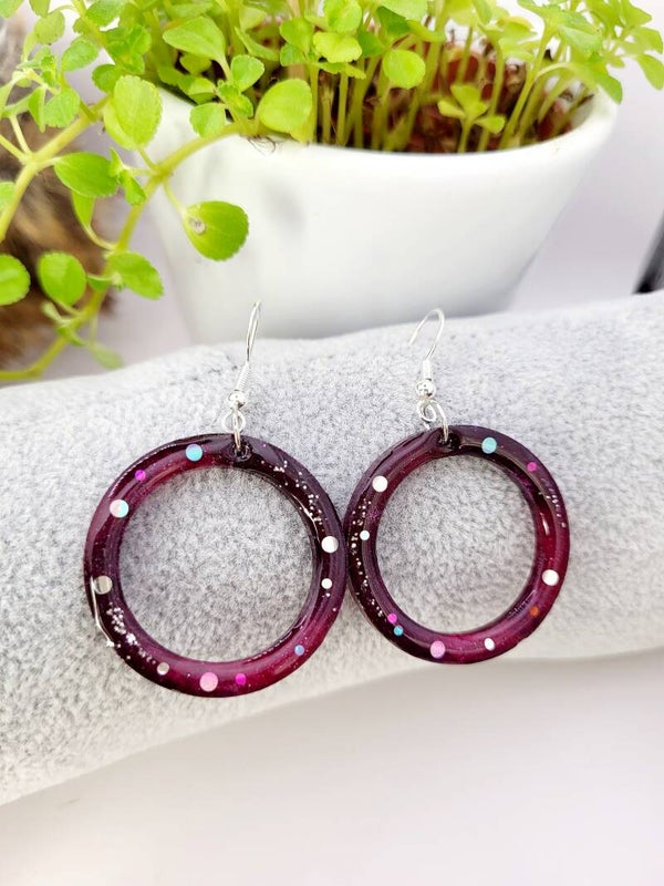 Boucles " Créoles violettes pailletées "