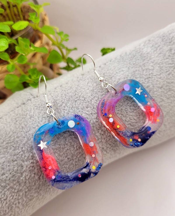 Boucles " Carrées Résine colorée flash"