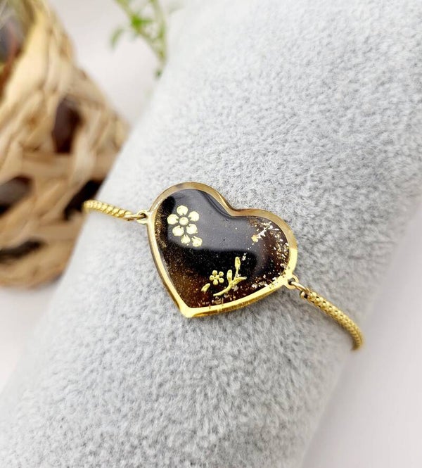 Bracelet " Cœur doré noir"