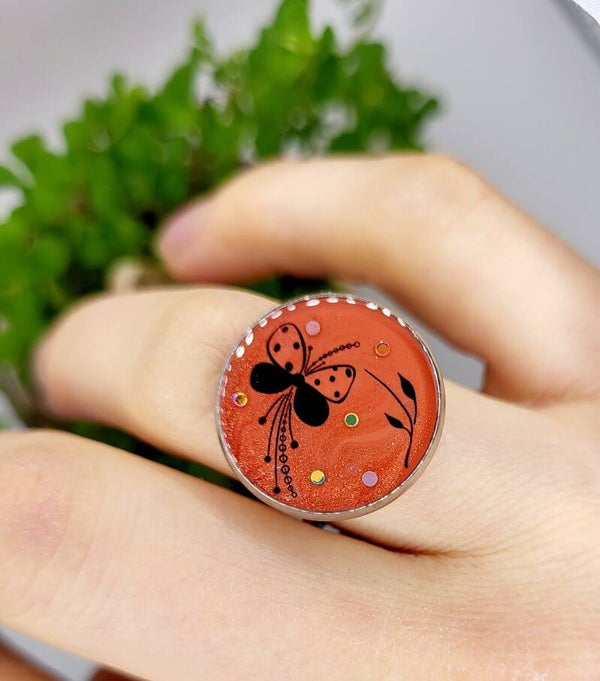 Bague " fine orange corail"