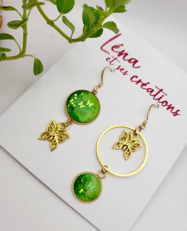 Boucles " Petits papillons verts "