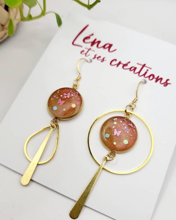 Boucles longues dorées " Papillon "