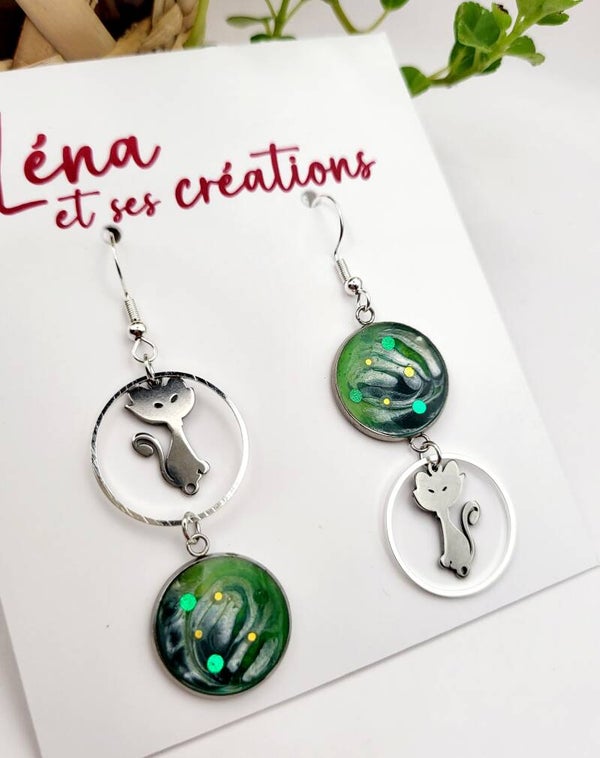 Boucles " Petits chats " verts