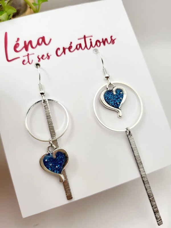 Boucles longues " Cœur bleu "