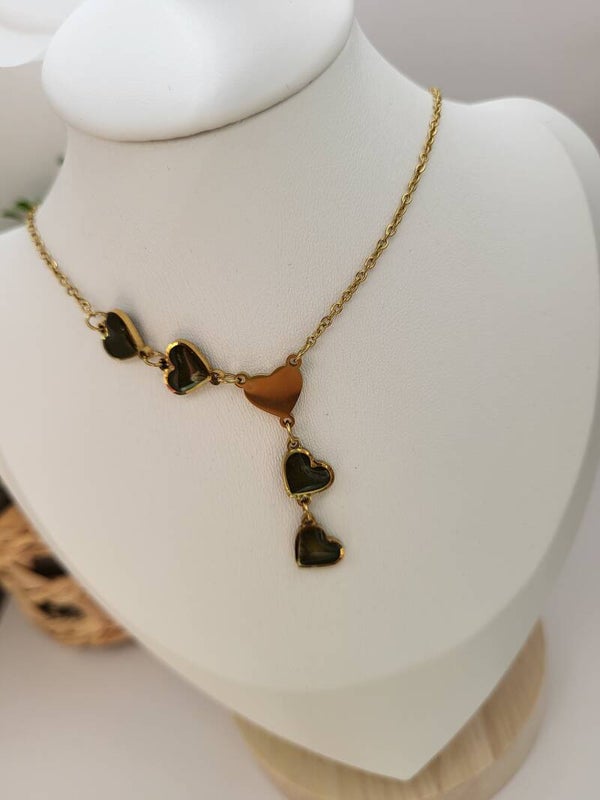 Collier " 3 cœurs noirs "