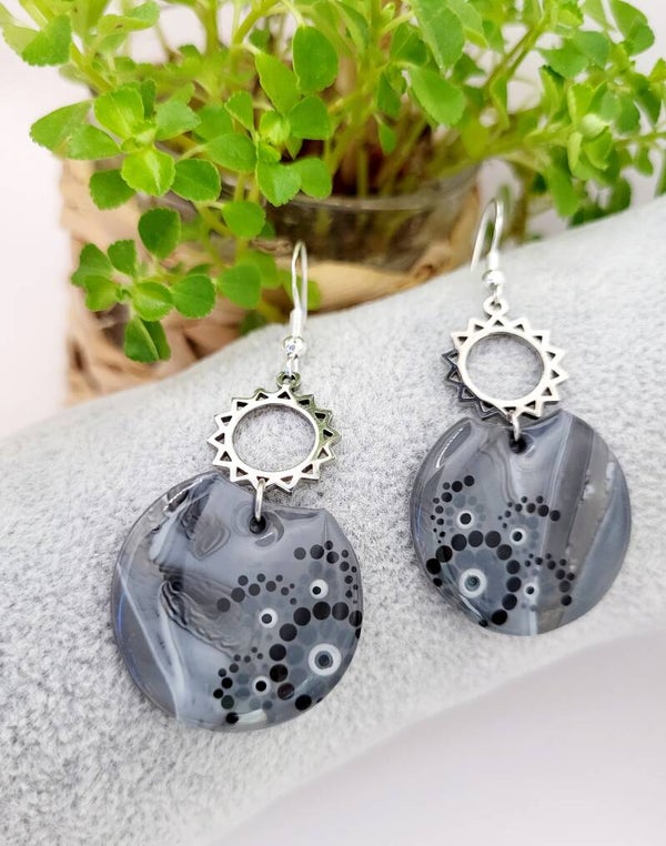 Boucles " polymère en noir et gris "