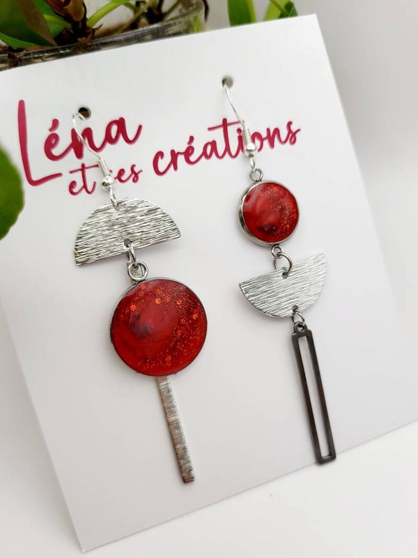 Boucles longues " Rouges asymétriques "