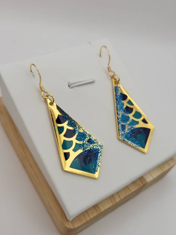 Boucles " Losanges Hélé'gantes bleus "