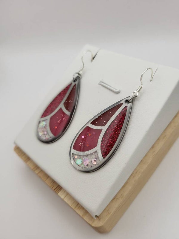 Boucles " Gouttes Hélé'gantes roses argentées "