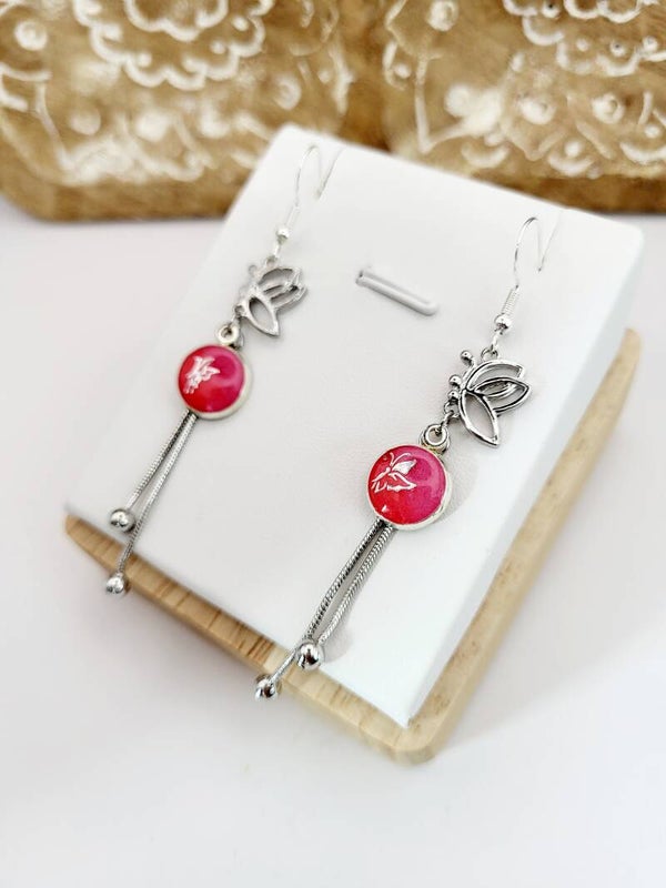 Boucles " Papillons roses en longueur "