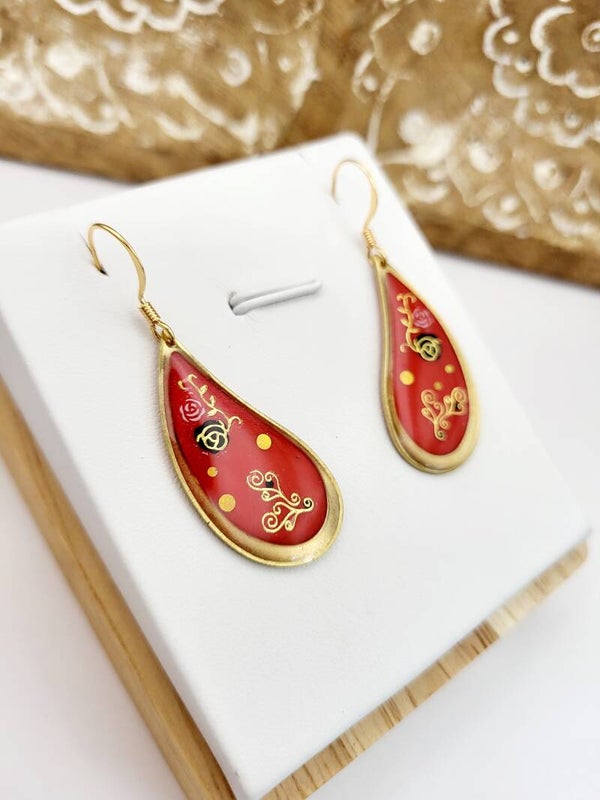 Boucles " Gouttes rouges fleuries "