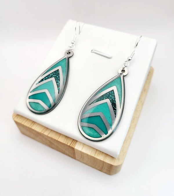 Boucles " Hélé'gantes gouttes turquoises "