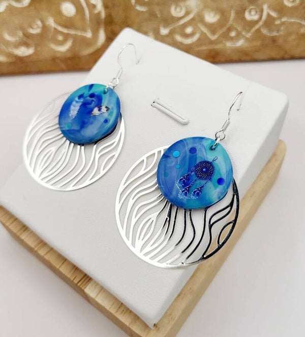 Boucles "polymère attrape-rêves bleus"