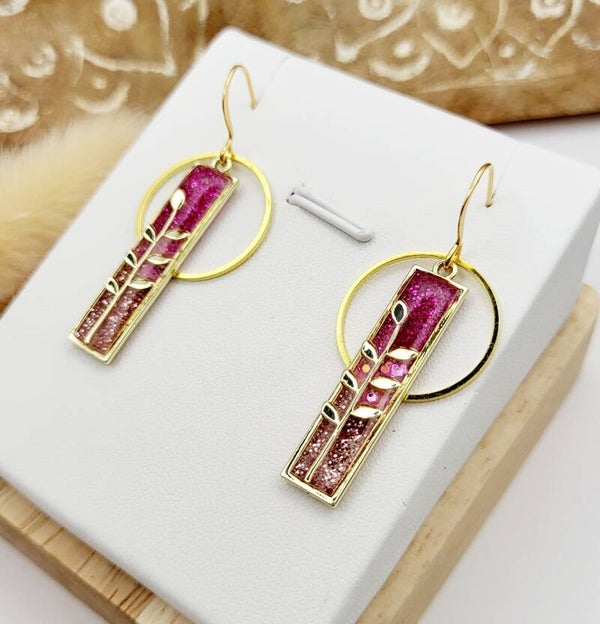 Boucles " feuilles dorées roses asymétriques "