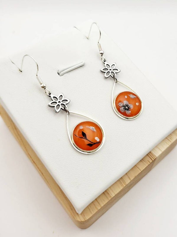 Boucles " Petites oranges fleuries"