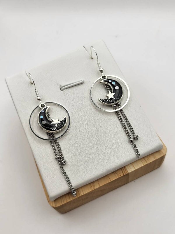 Boucles " Jolies lunes noires pailletées "
