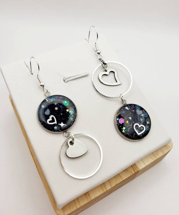Boucles " Cœurs asymétriques noirs "