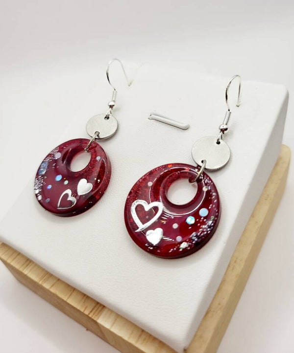 Boucles " Créoles rouges cœurs "