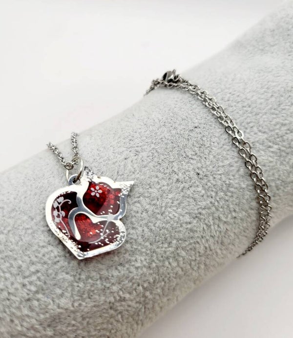 Collier " Chat argenté rouge "