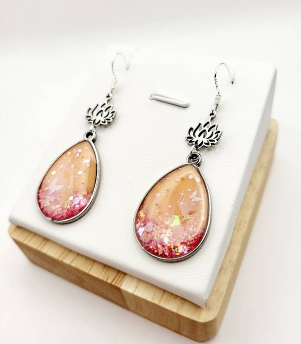 Boucles " Jolies gouttes papillons Corail"