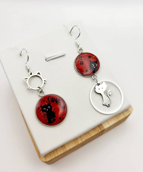 Boucles " rouges chat noir "